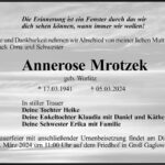 Traueranzeige Annerose Mrotzek, geb. Worlitz