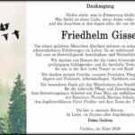 Danksagung Friedhelm Gissel