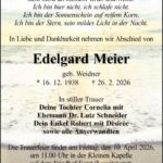 Traueranzeige Edelgard Meier, geb. Weidner