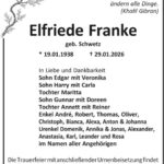 Traueranzeige Elfriede Franke, geb. Schwetz