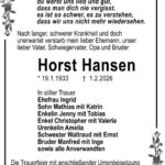 Traueranzeige Horst Hansen