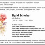 Traueranzeige Sigrid Schulze, geb. Dubrau