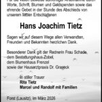 Danksagung Hans-Joachim Tietz