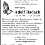 Traueranzeige Adolf Badack