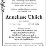 Traueranzeige Anneliese Uhlich, geb. Mertens