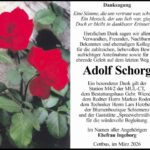Danksagung Adolf Schorg
