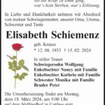 Traueranzeige Elisabeth Schiemenz, geb. Krause