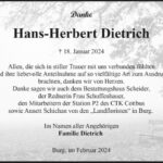 Traueranzeige Hans-Herbert Dietrich