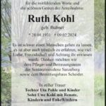 Danksagung Ruth Kohl, geb. Bubner