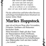 Danksagung Marlies Hoppstock
