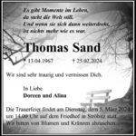 Traueranzeige Thomas Sand