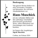 Danksagung Hans Muschick