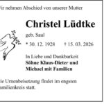 Traueranzeige Christel Lüdtke, geb. Saul