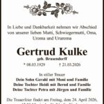 Traueranzeige Gertrud Kulke, geb. Brusendorff
