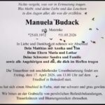Traueranzeige Manuela Budack, geb. Matzinke