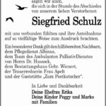 Danksagung Siegfried Schulz