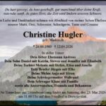 Traueranzeige Christine Hugler, geb. Markusch