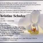 Traueranzeige Christine Schulze, geb. Krautz