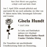 Traueranzeige Gisela Hundt