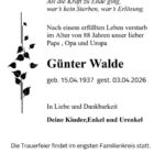 Traueranzeige Günter Walde