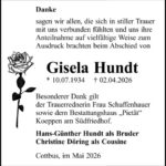 Danksagung Gisela Hundt