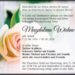 Traueranzeige Magdalena Wiehne, geb. Schaff
