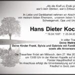 Traueranzeige Hans Dieter Koch