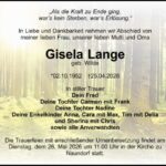 Traueranzeige Gisela Lange, geb. Wilde
