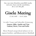 Traueranzeige Gisela Mating