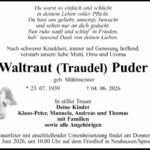 Traueranzeige Waltraut "Traudel" Puder