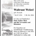 Traueranzeige Waltraut Welzel, geb. Kossack