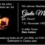 Traueranzeige Gisela Marschalek, geb. Klausch