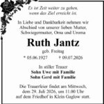 Traueranzeige Ruth Jantz geb. Freitag