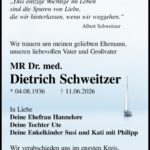 Traueranzeige MR Dr. med. Dietrich Schweitzer