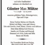 Traueranzeige Günter Max Mütze
