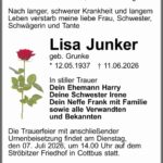 Traueranzeige Lisa Junker, geb. Grunke