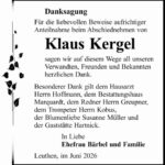 Danksagung Klaus Kergel