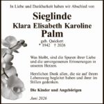 Traueranzeige Sieglinde Palm geb.Quickert