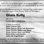 Traueranzeige Gisela Kullig, geb. Ziehe
