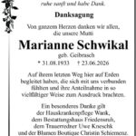 Danksagung Marianne Schwikal geb. Geibrasch