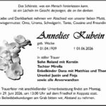 Traueranzeige Annelies Kubein, geb. Wacke