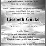 Traueranzeige Liesbeth Gürke, geb. Urban