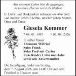 Traueranzeige Giesela Kommer