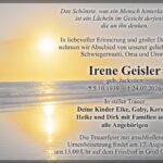 Traueranzeige Irene Geisler, geb. Jackstien