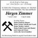 Traueranzeige Jürgen Zimmer