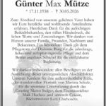 Danksagung Günter "Max" Mütze