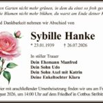 Traueranzeige Sybille Hanke