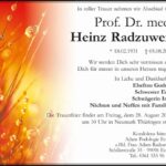 Traueranzeige Prof. Dr. med. Heinz Radzuweit