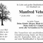 Traueranzeige Manfred Vehma
