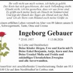 Traueranzeige Ingeborg Gebauer